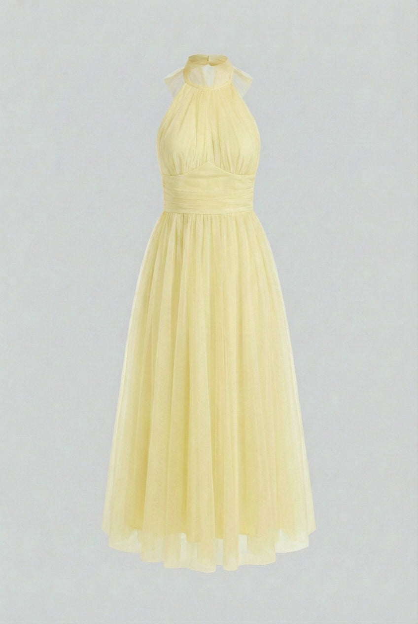 Luna | High Neck Satin Midi Dress - ginlerie 0