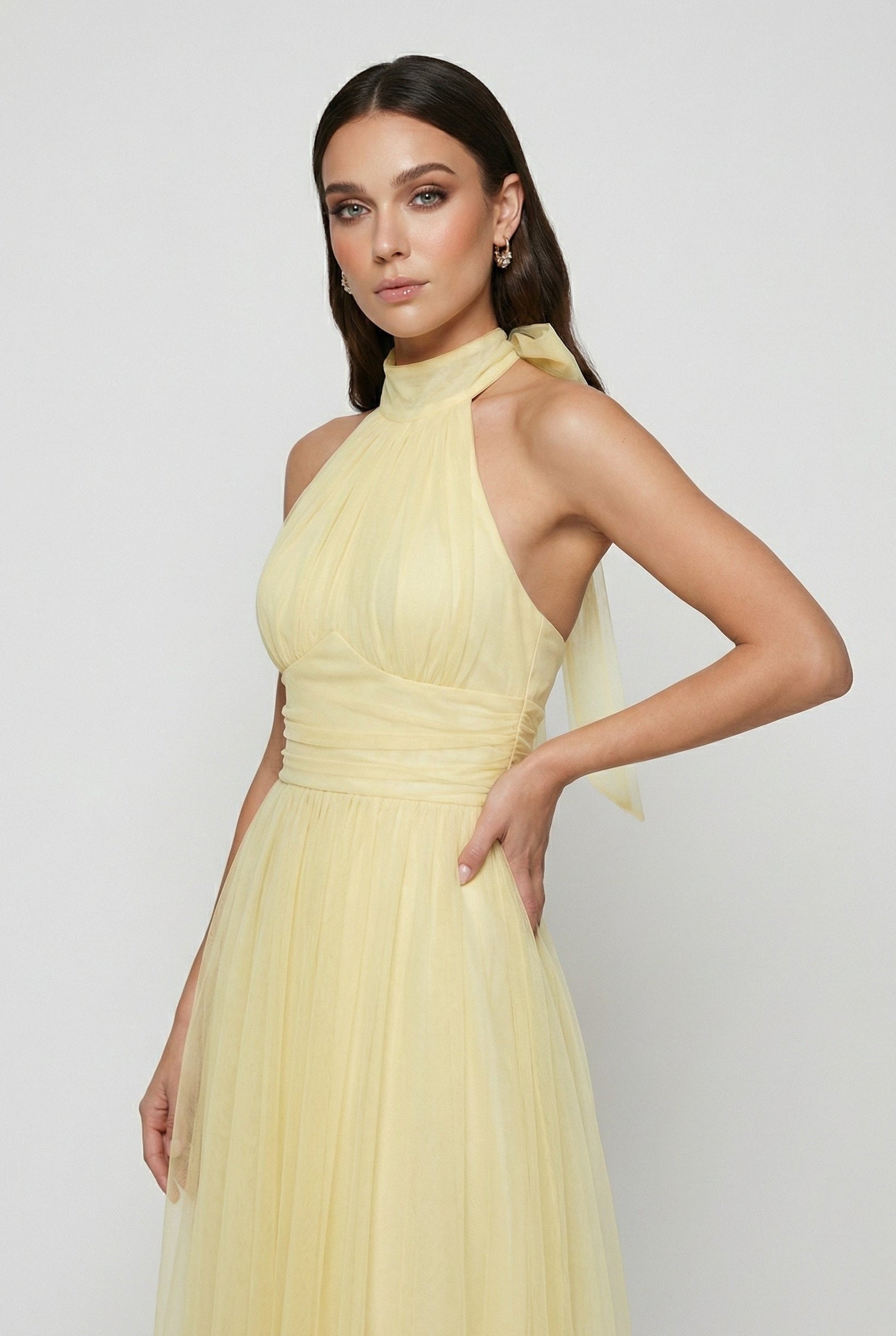 Luna | High Neck Satin Midi Dress - ginlerie 1