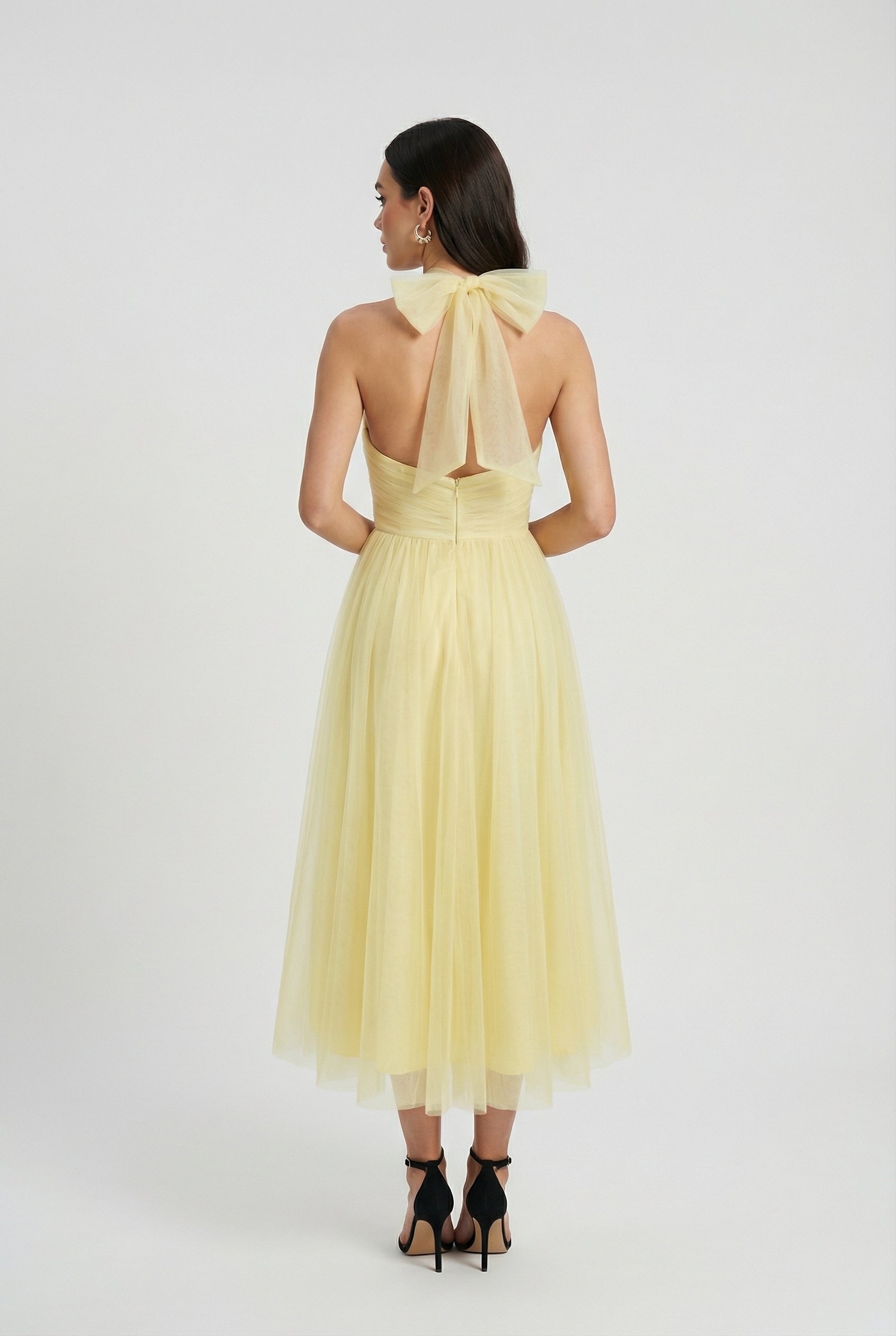 Luna | High Neck Satin Midi Dress - ginlerie 3