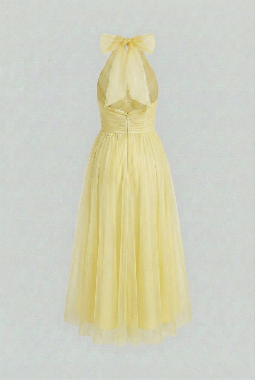 Luna | High Neck Satin Midi Dress - ginlerie 4