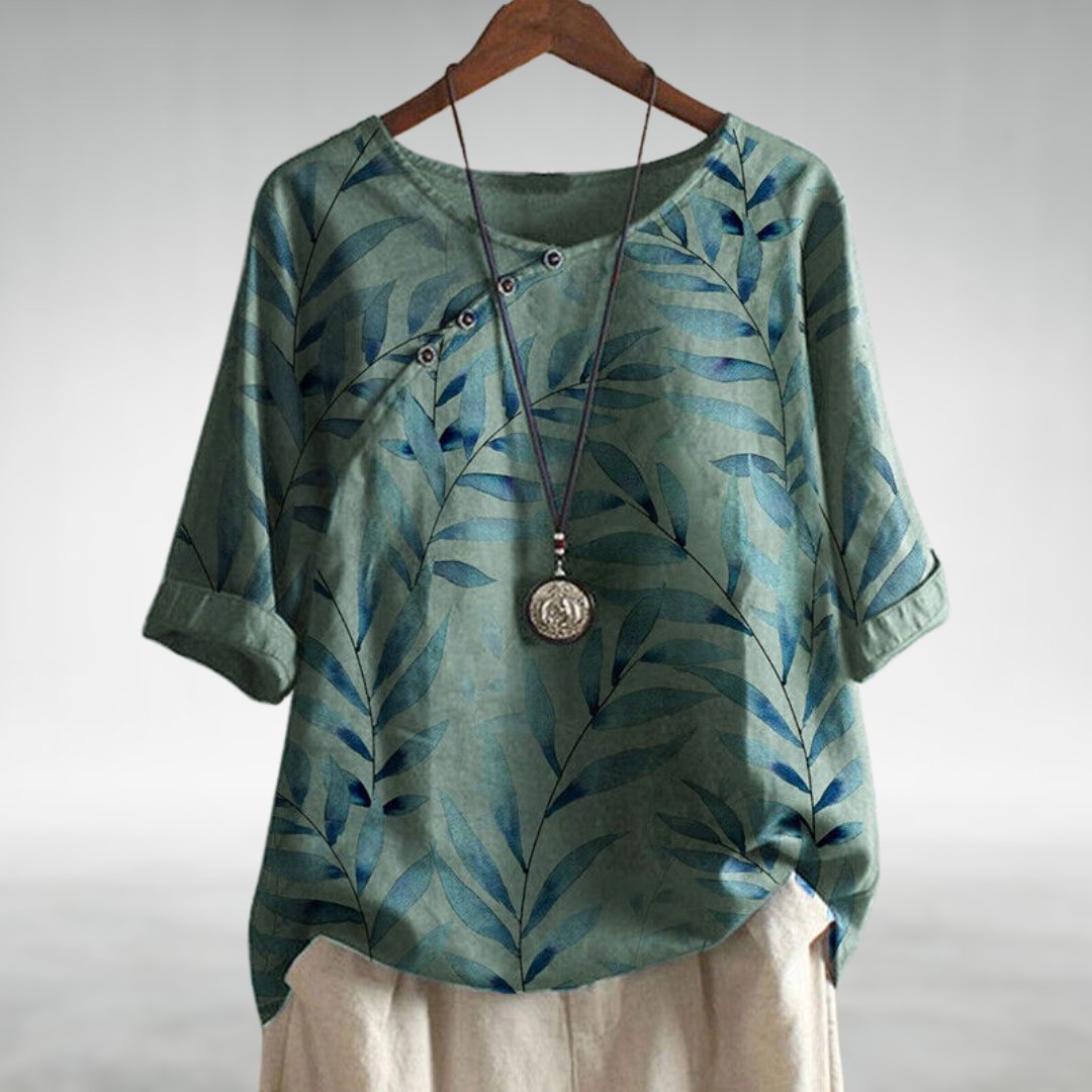 Luna | Leaf Print Blouse - ginlerie 3