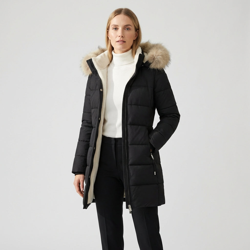 Luna | Long Puffer Coat with Faux-Fur Hood - ginlerie 1