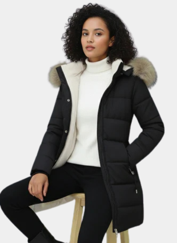 Luna | Long Puffer Coat with Faux-Fur Hood - ginlerie 2