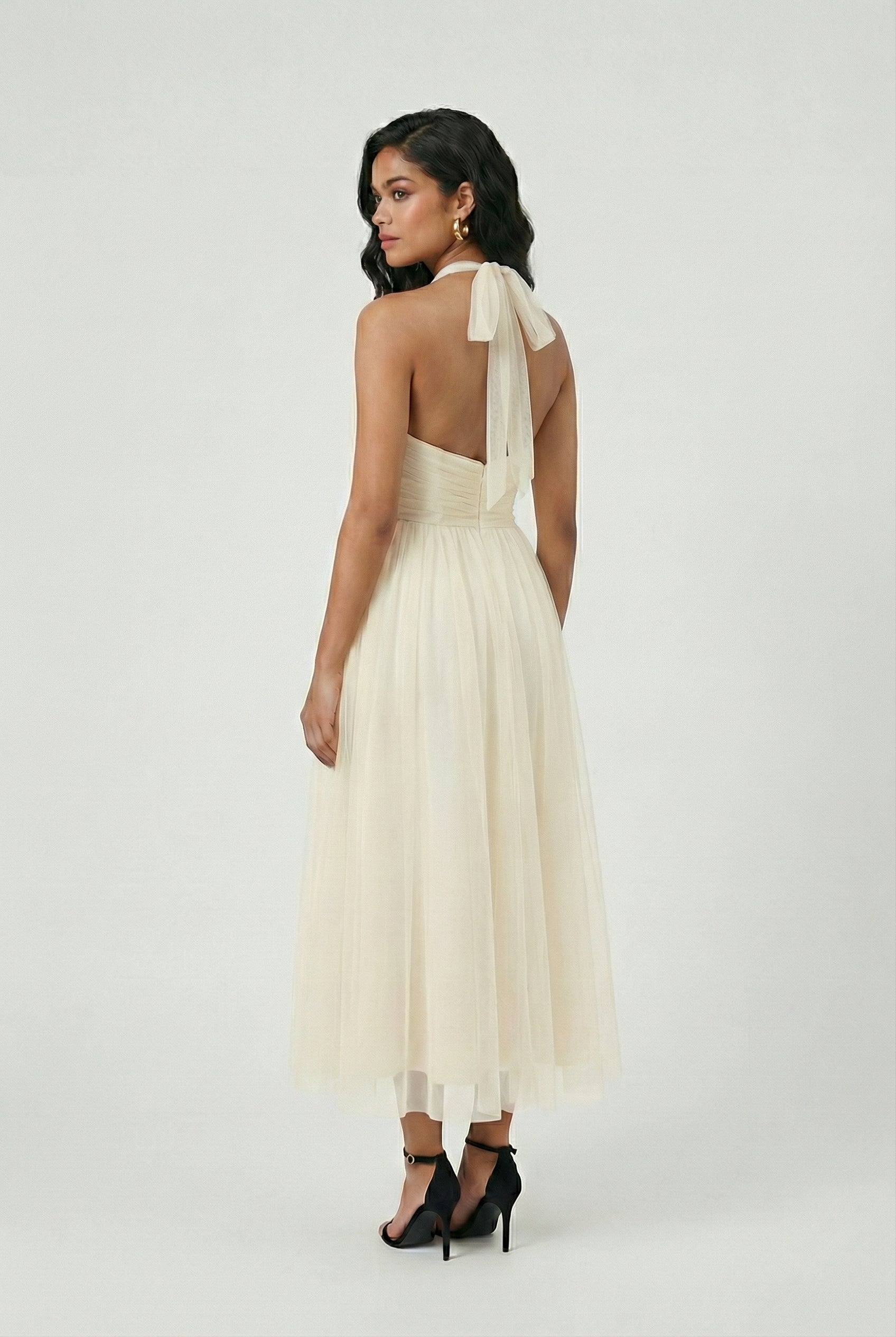 Luna | Long Sleeve Satin Midi Dress - ginlerie 3