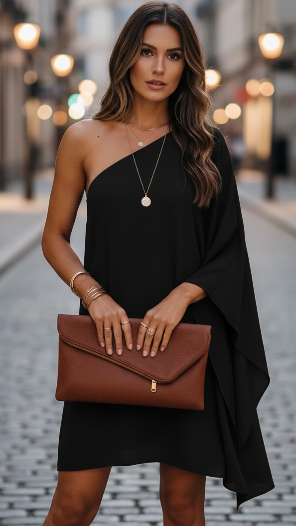 Luna | One-Shoulder Draped Cocktail Dress - ginlerie 0