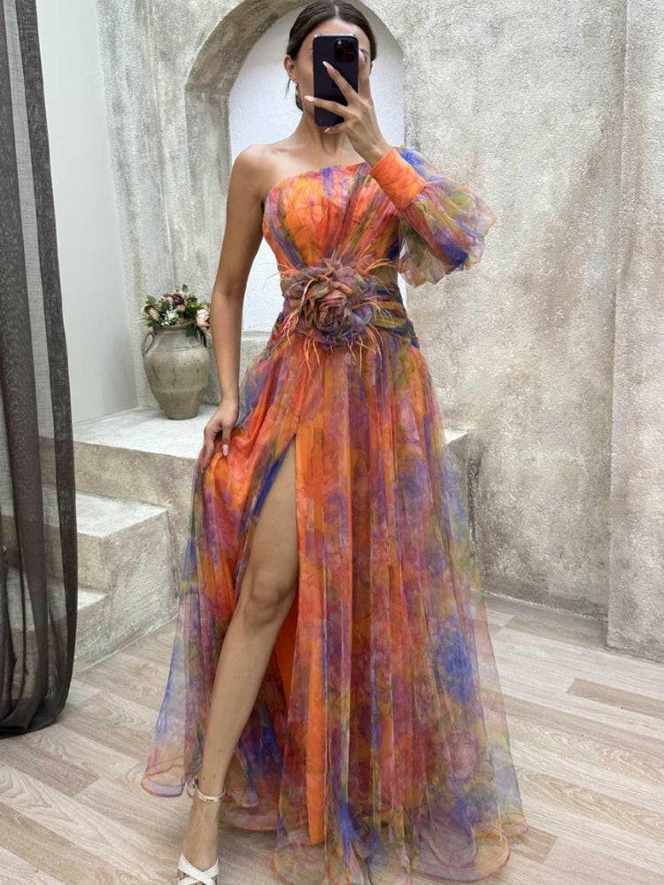 Luna | One-Shoulder Floral Maxi Dress - ginlerie 8