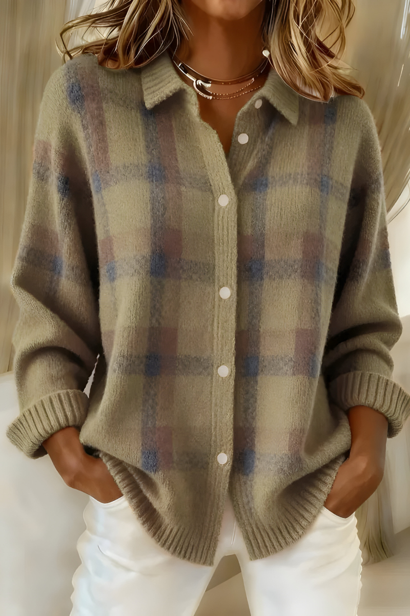 Luna | Oversized Plaid Cardigan Sweater - ginlerie 4