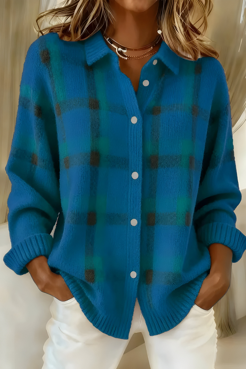 Luna | Oversized Plaid Cardigan Sweater - ginlerie 5
