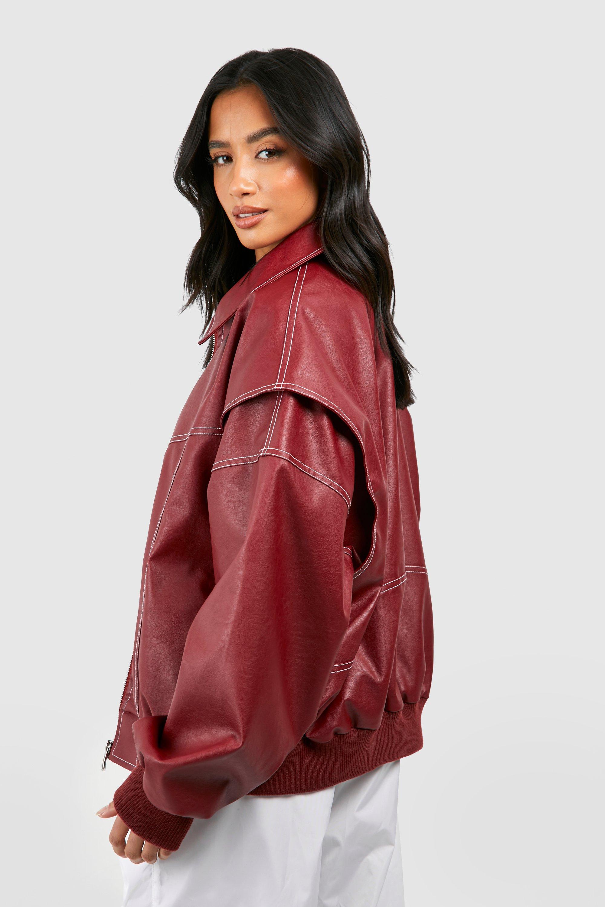Luna | Oversized Vegan Leather Bomber Jacket - ginlerie 2