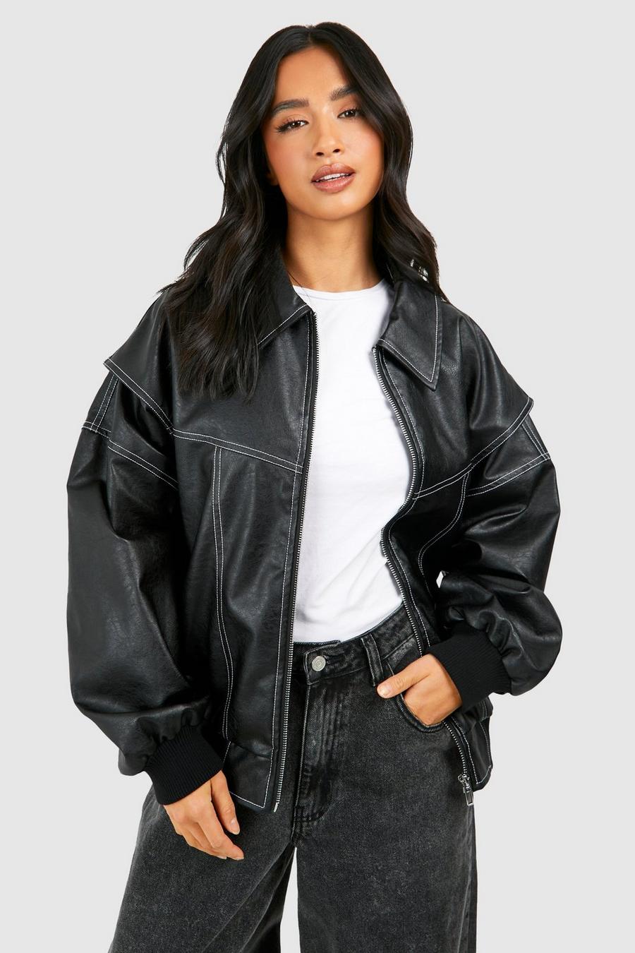 Luna | Oversized Vegan Leather Bomber Jacket - ginlerie 4