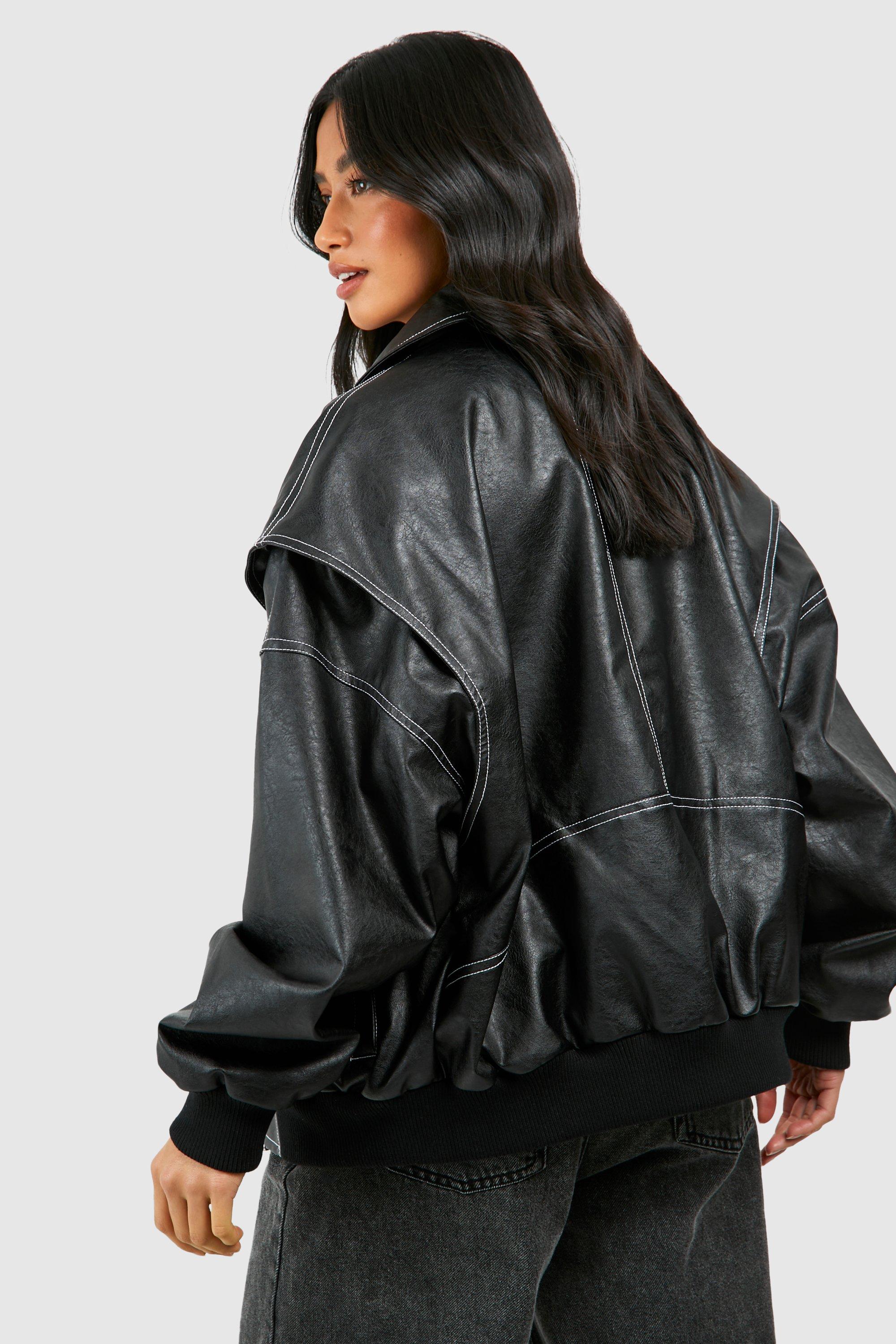 Luna | Oversized Vegan Leather Bomber Jacket - ginlerie 7