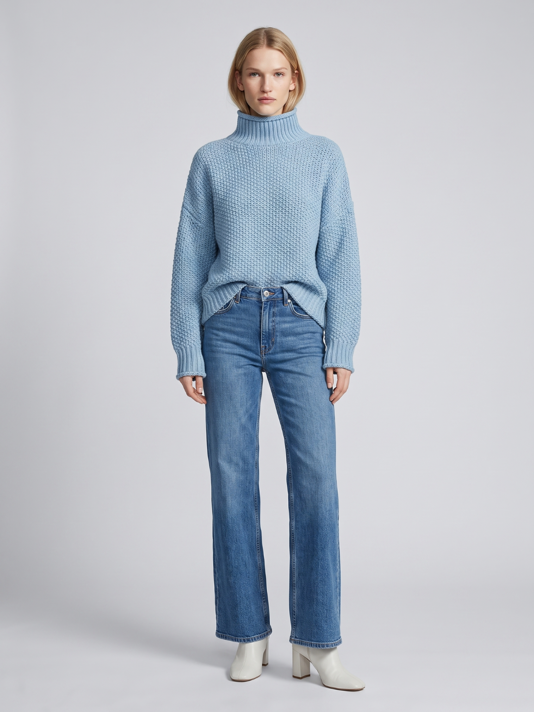 Luna | Oversized Waffle-Knit Turtleneck Sweater - ginlerie 0