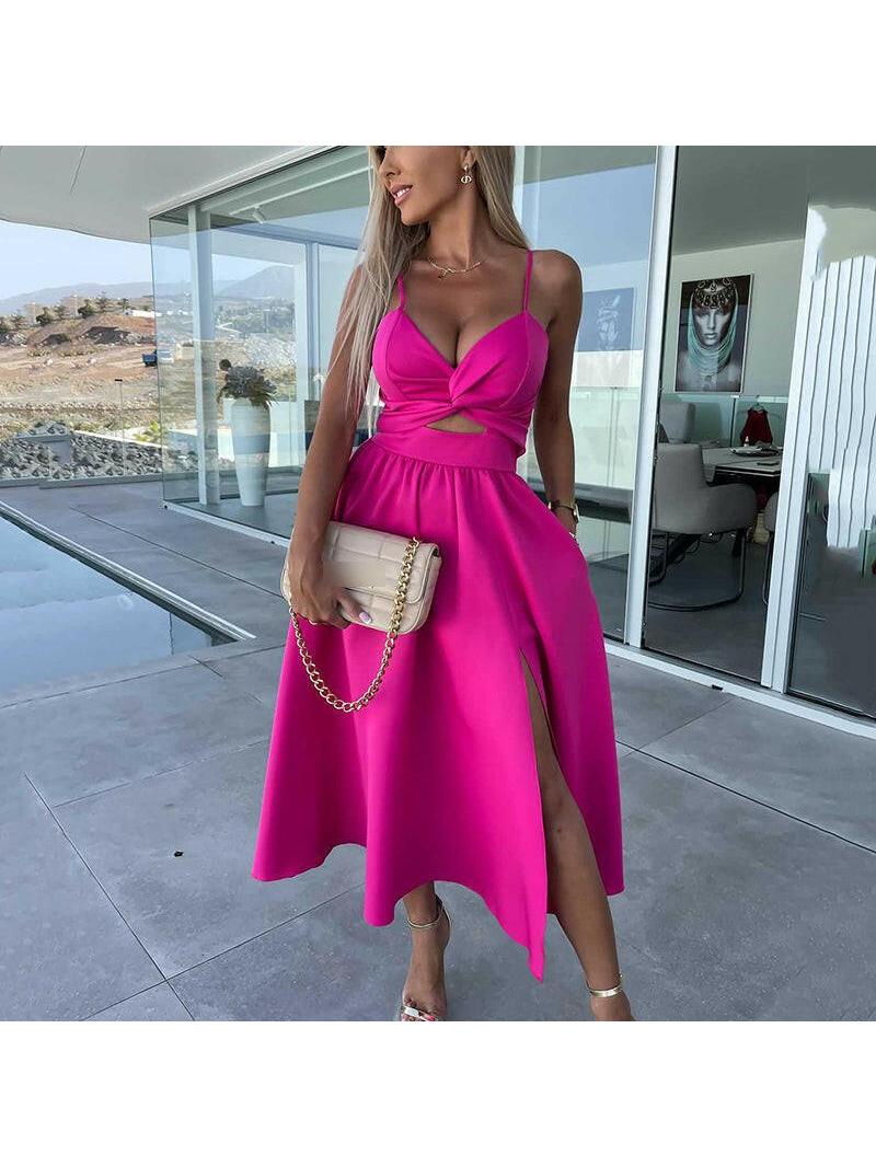 Luna | Pink Satin Midi Dress - ginlerie 1