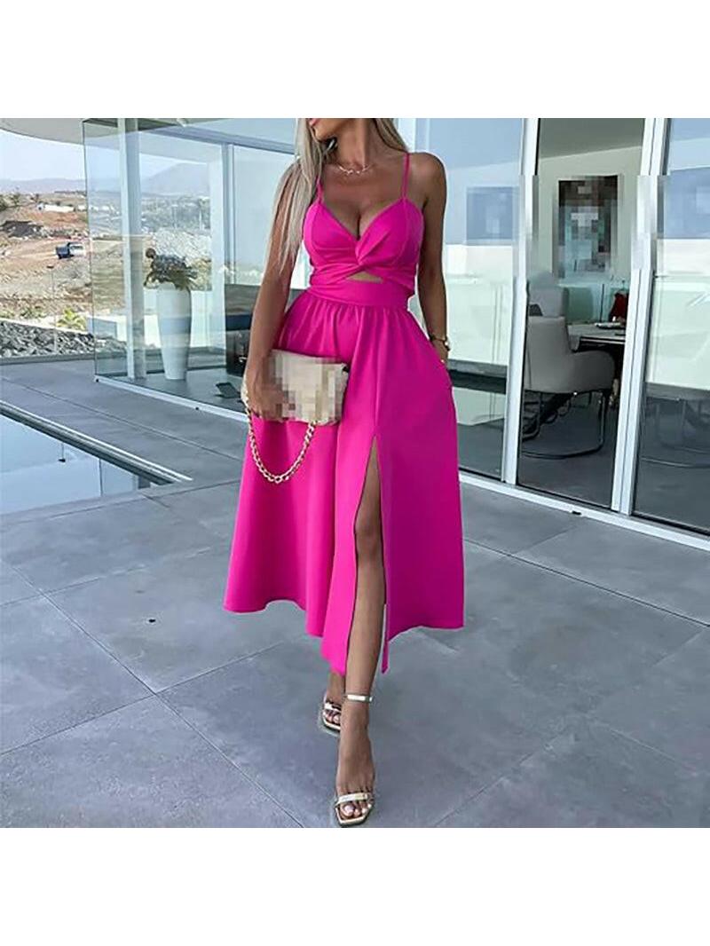 Luna | Pink Satin Midi Dress - ginlerie 13