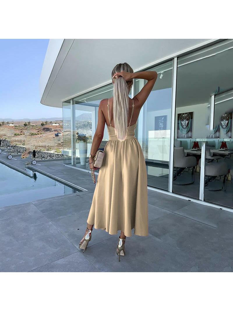 Luna | Pink Satin Midi Dress - ginlerie 6