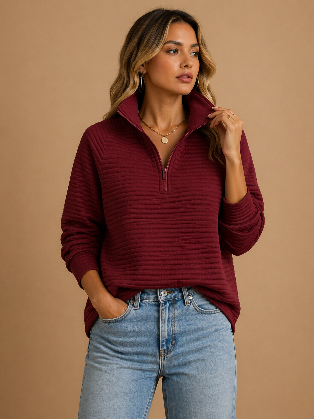 Luna | Ribbed Quarter Zip Jumper - ginlerie 2