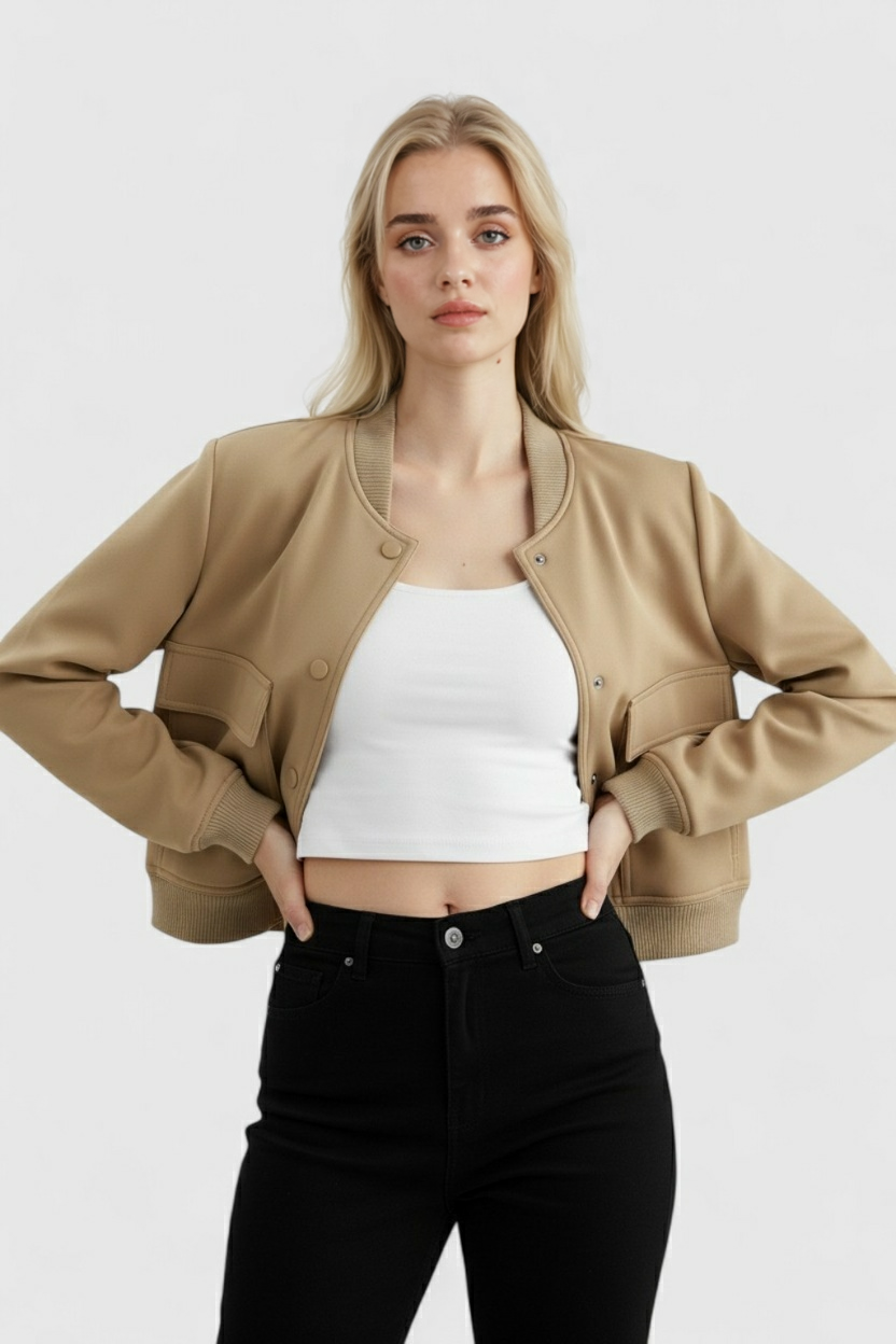 Luna | Stylish Khaki Bomber Jacket - ginlerie 1