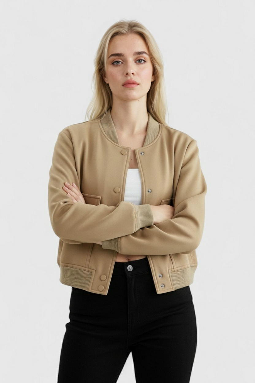 Luna | Stylish Khaki Bomber Jacket - ginlerie 3