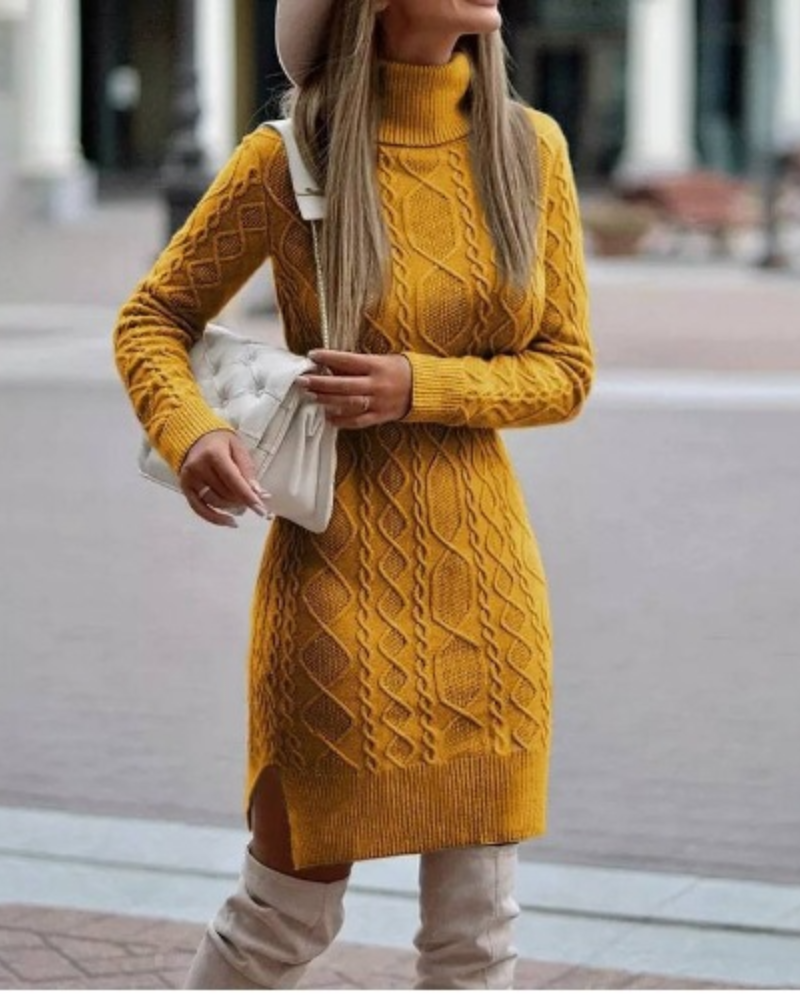 Luna | Turtleneck Cable Knit Mini Dress - ginlerie 5
