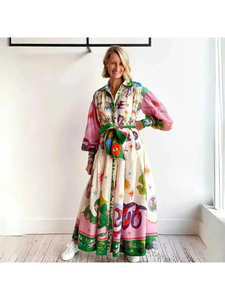 Luna | Vibrant Long Sleeve Maxi Dress - ginlerie 0