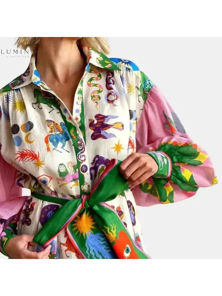 Luna | Vibrant Long Sleeve Maxi Dress - ginlerie 1