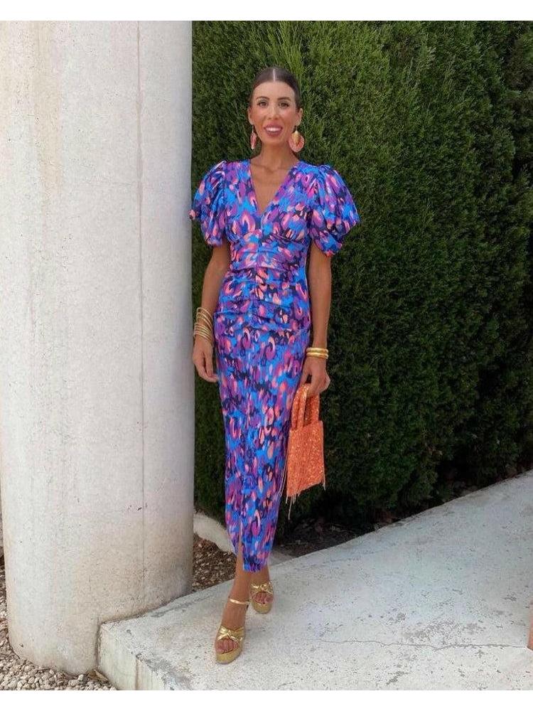 Luna | Vibrant Puff Sleeve Summer Dress - ginlerie 5
