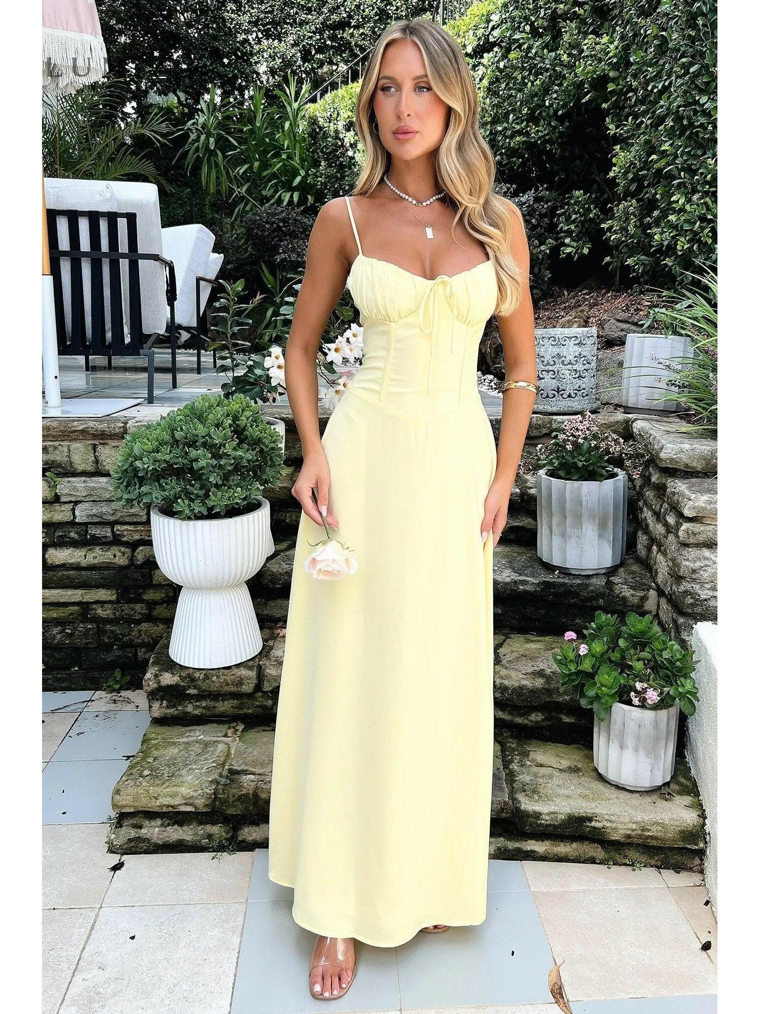 Maelys - Lace-Up Sleeveless Maxi Dress - ginlerie