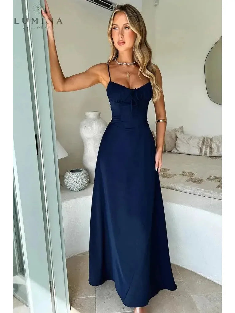 Maelys - Lace-Up Sleeveless Maxi Dress - ginlerie
