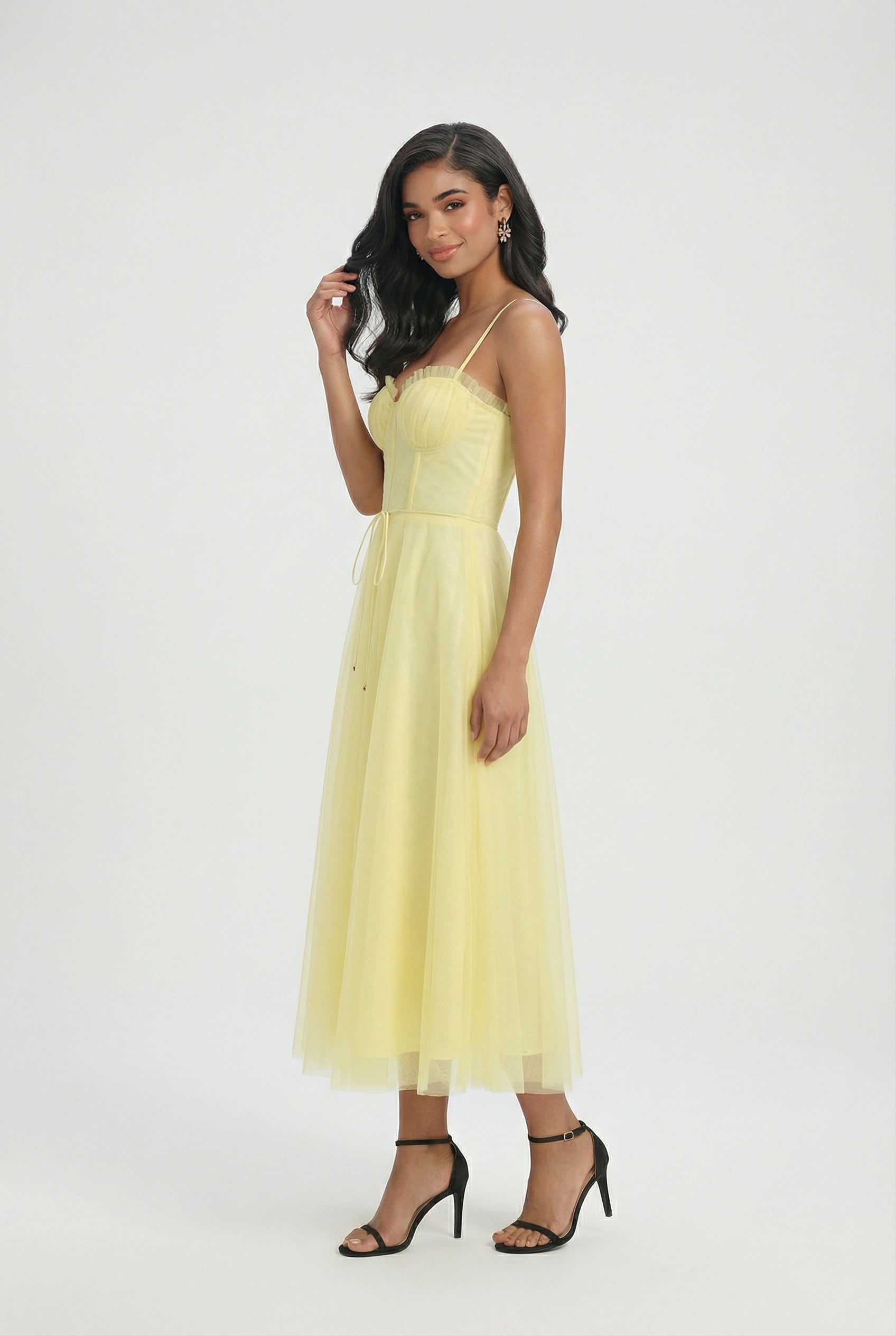 Maya | Elegant Yellow Midi Dress - ginlerie 2