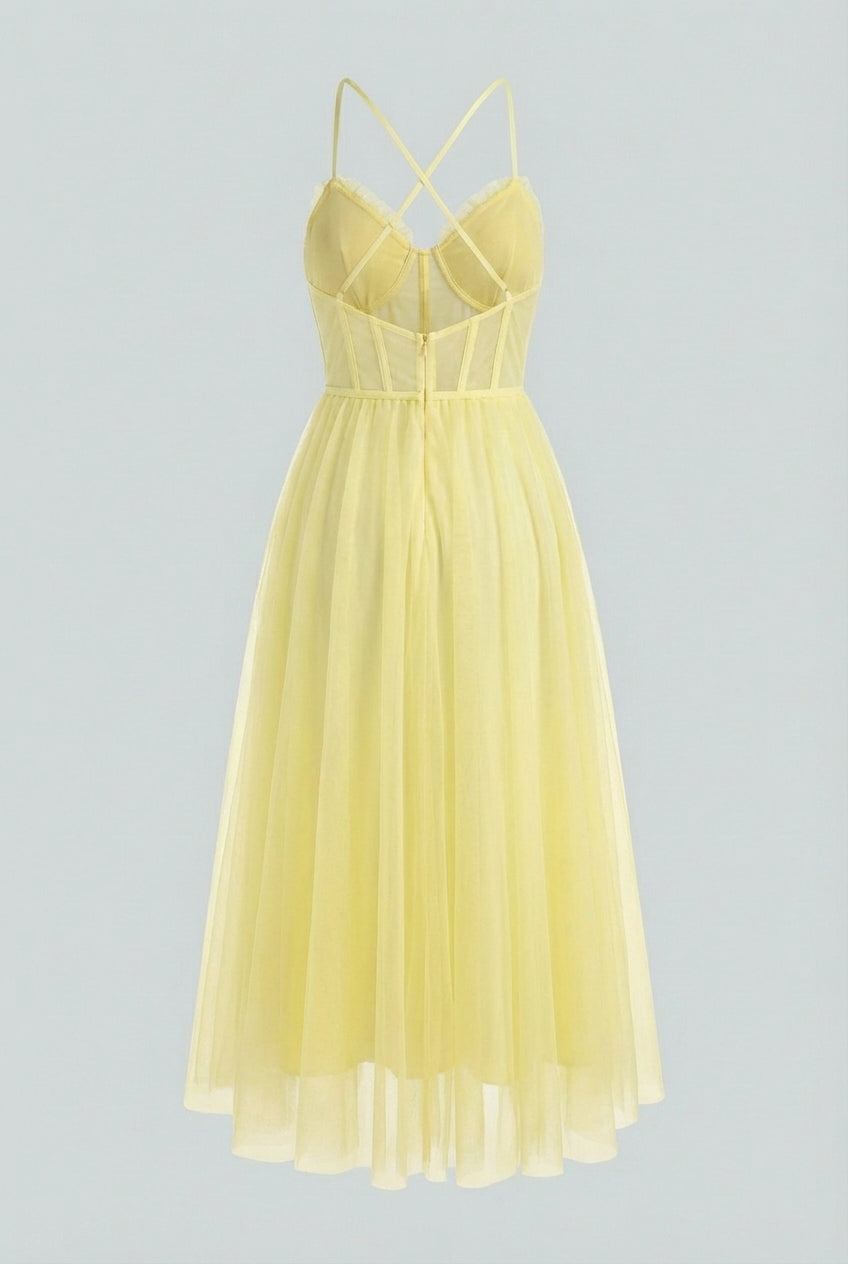 Maya | Elegant Yellow Midi Dress - ginlerie 4
