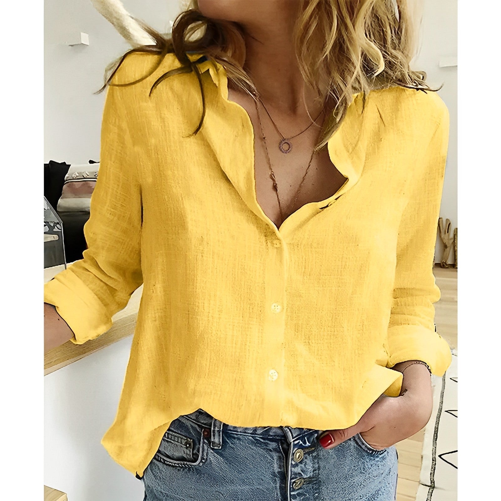 Maya | Relaxed Fit Button Down Blouse - ginlerie 5
