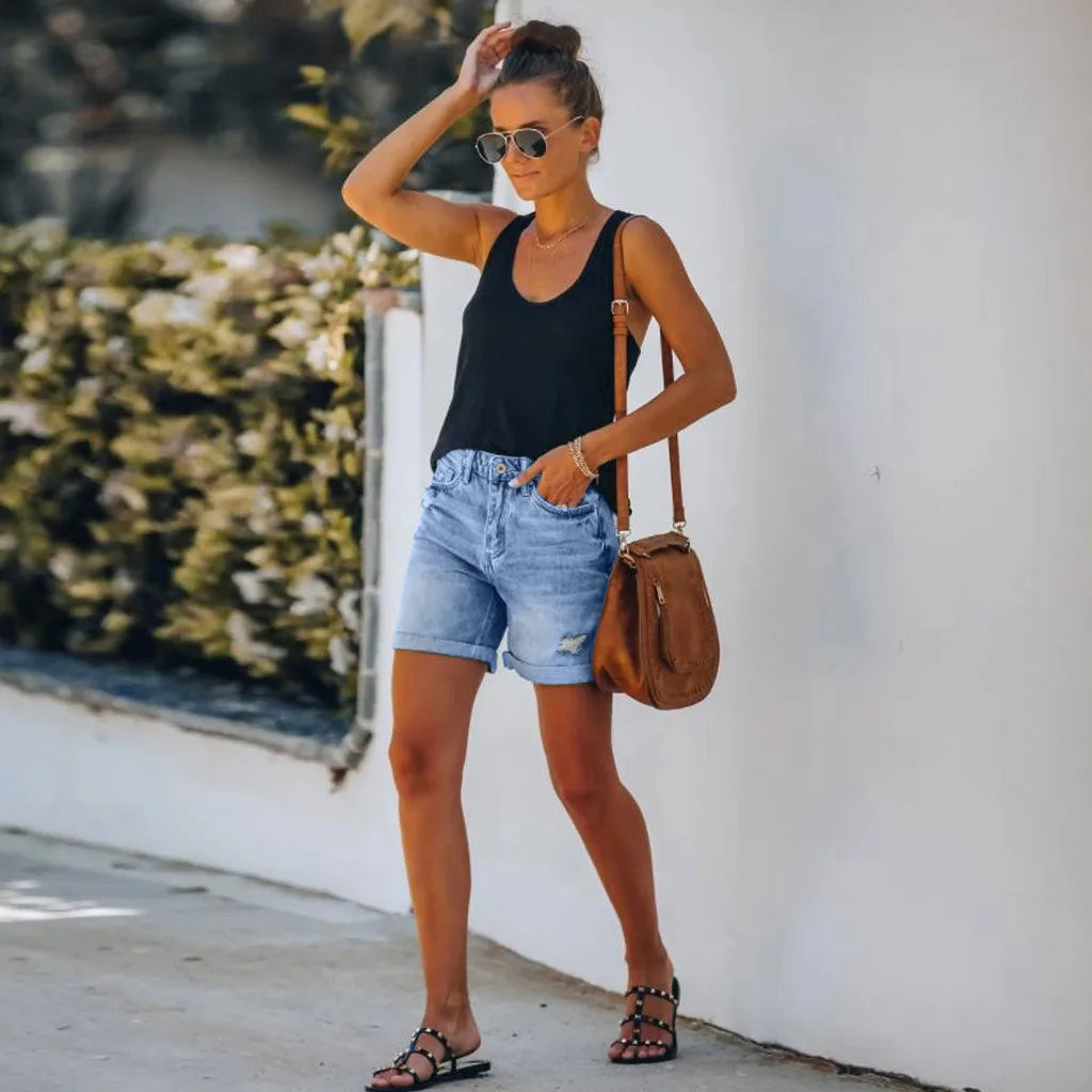 Mila | High-Waisted Denim Shorts - ginlerie 1