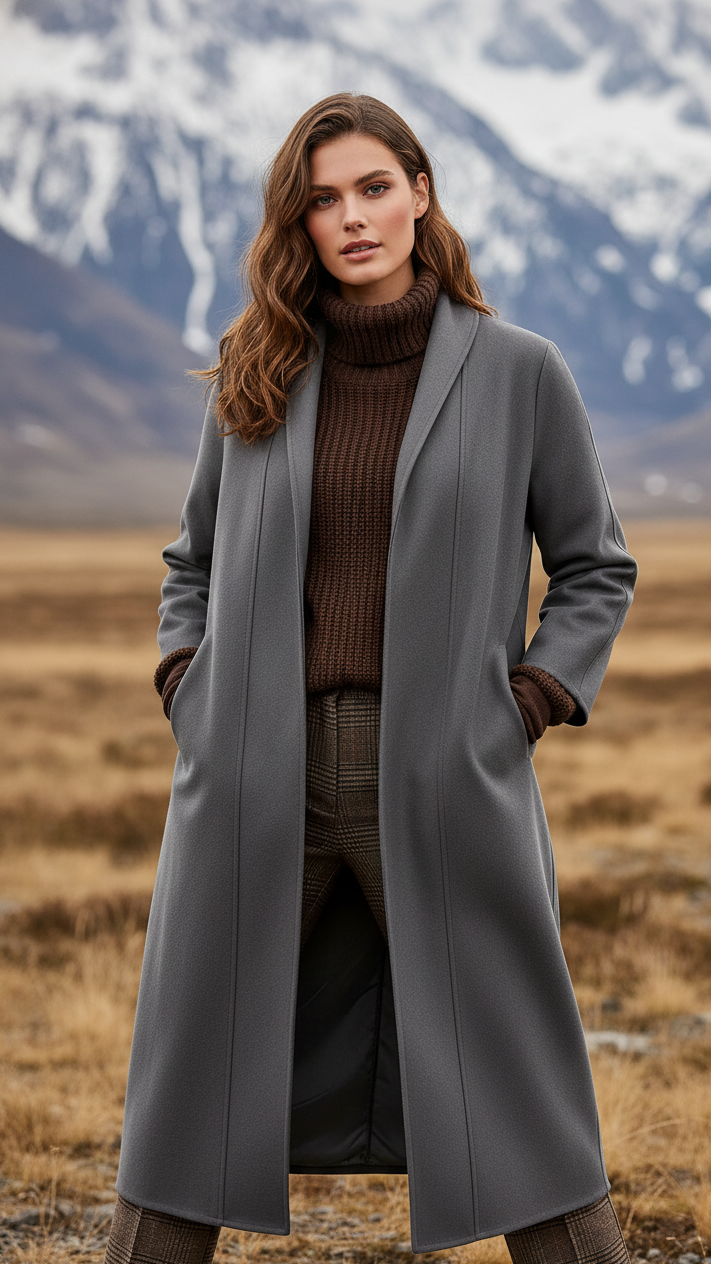 Minimalist High-Collar Wool Longline Coat – Elegant Cold-Weather Outerwear 0