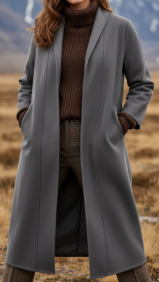 Minimalist High-Collar Wool Longline Coat – Elegant Cold-Weather Outerwear 1