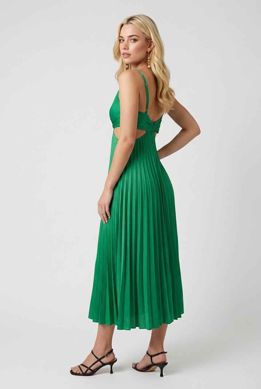 Nadia | Elegant Green Pleated Maxi Dress - ginlerie 2