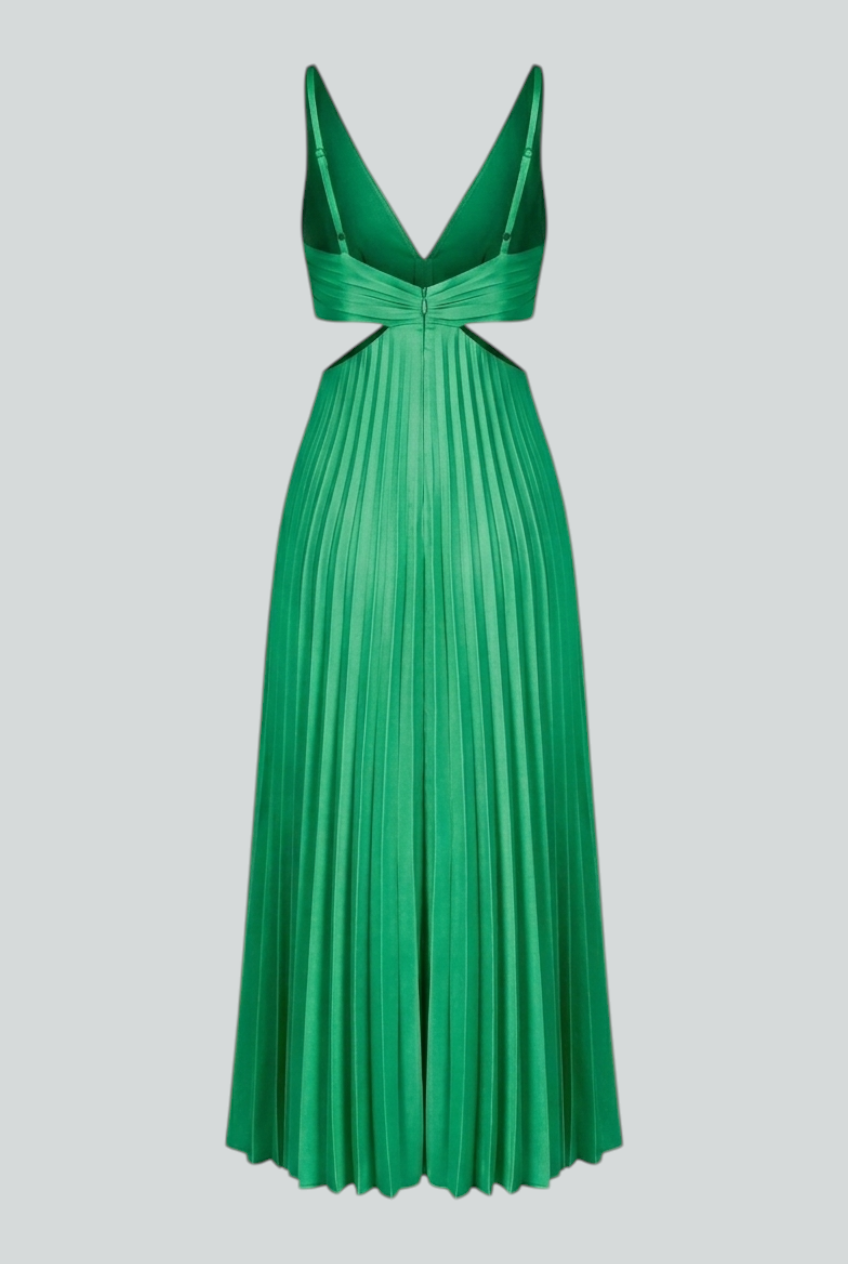 Nadia | Elegant Green Pleated Maxi Dress - ginlerie 5