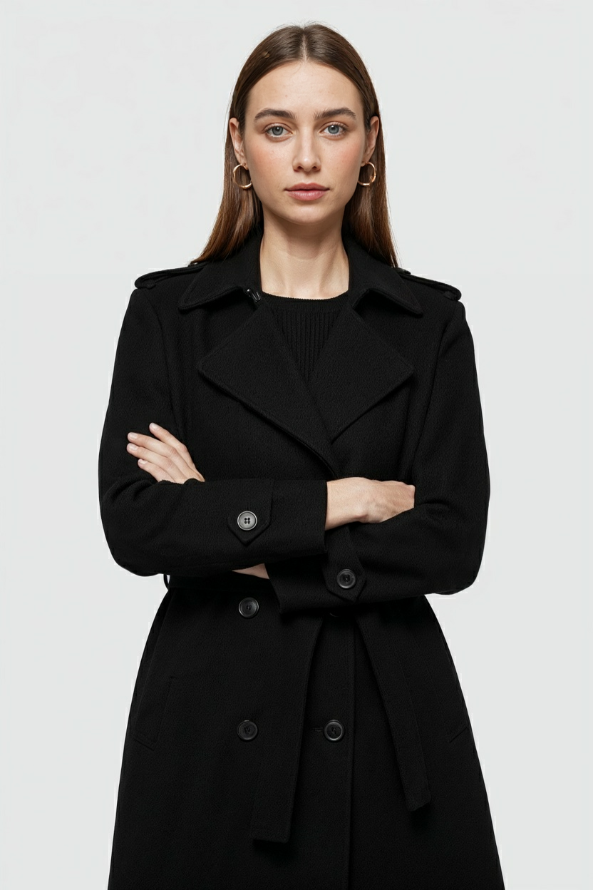 Nina | Belted Black Coat - ginlerie 1