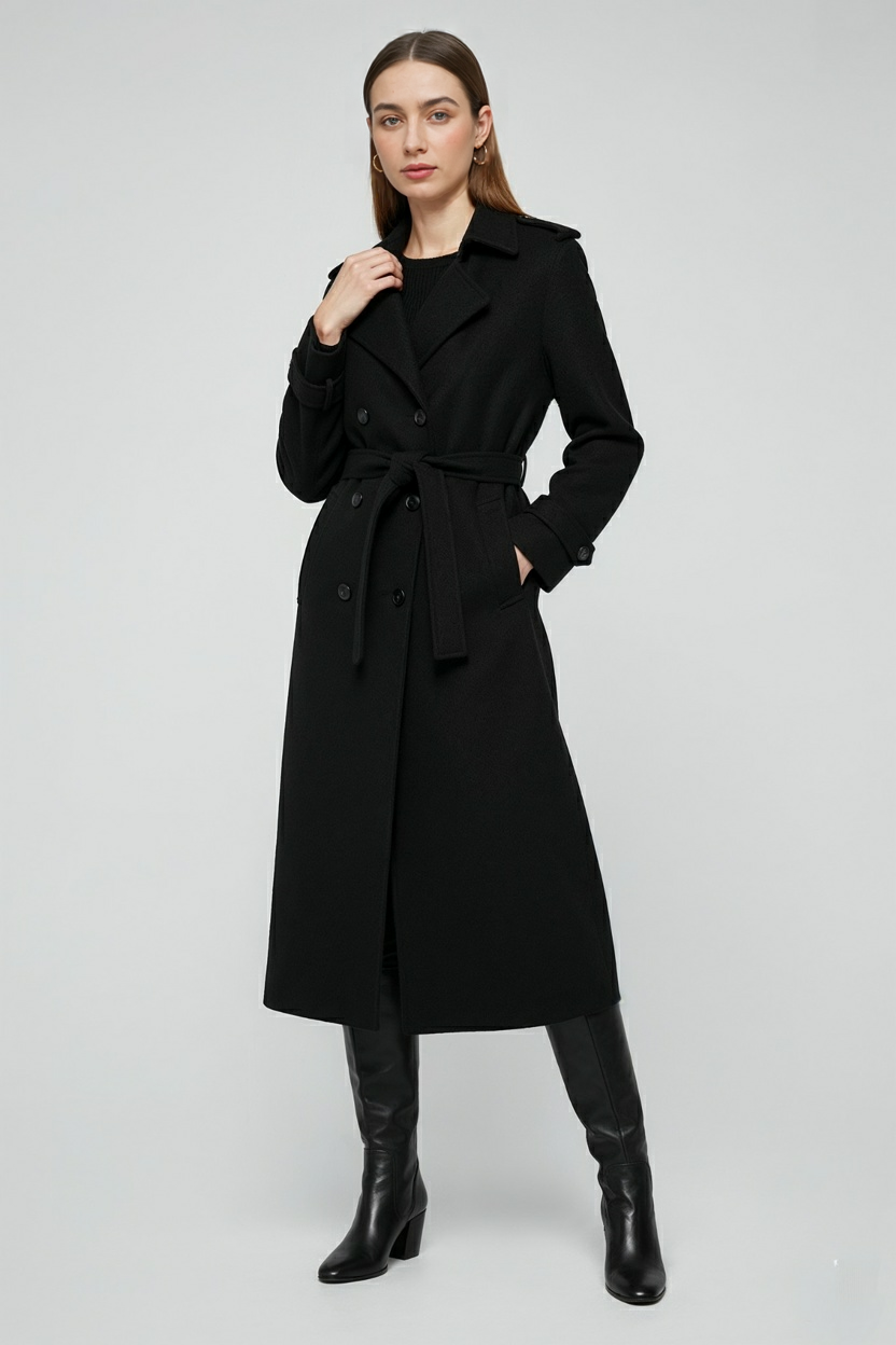Nina | Belted Black Coat - ginlerie 2