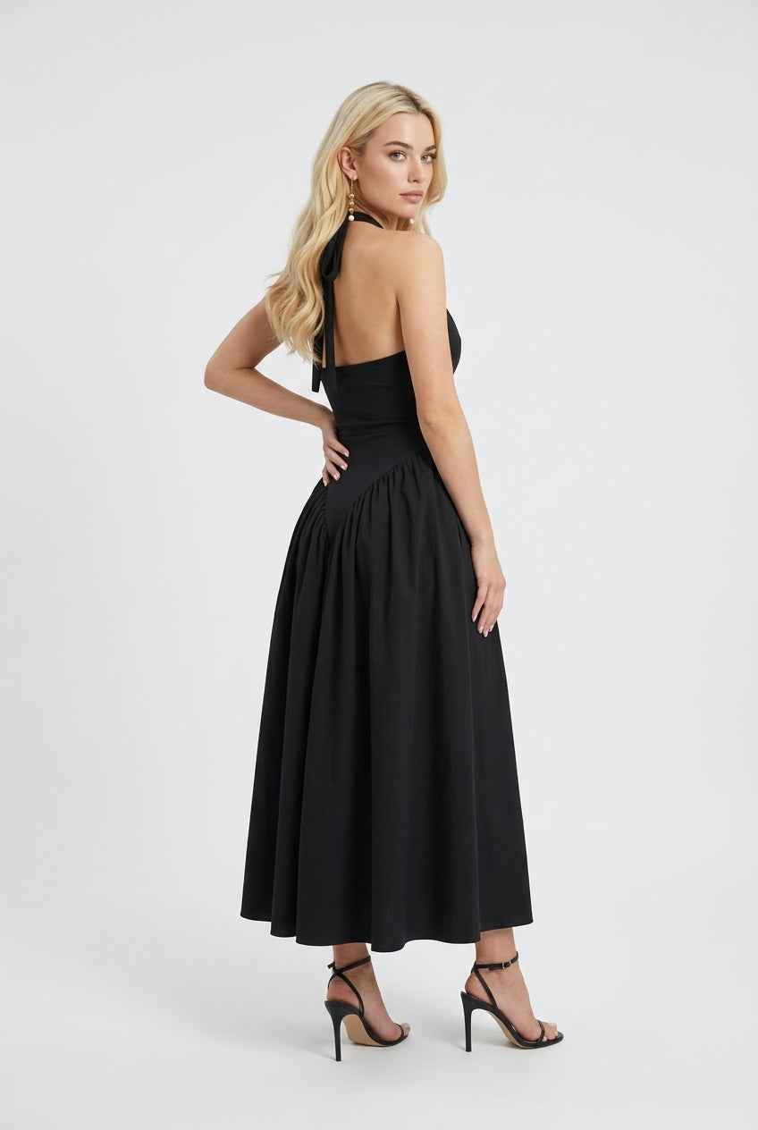 Nina | Black Midi Dress - ginlerie 3