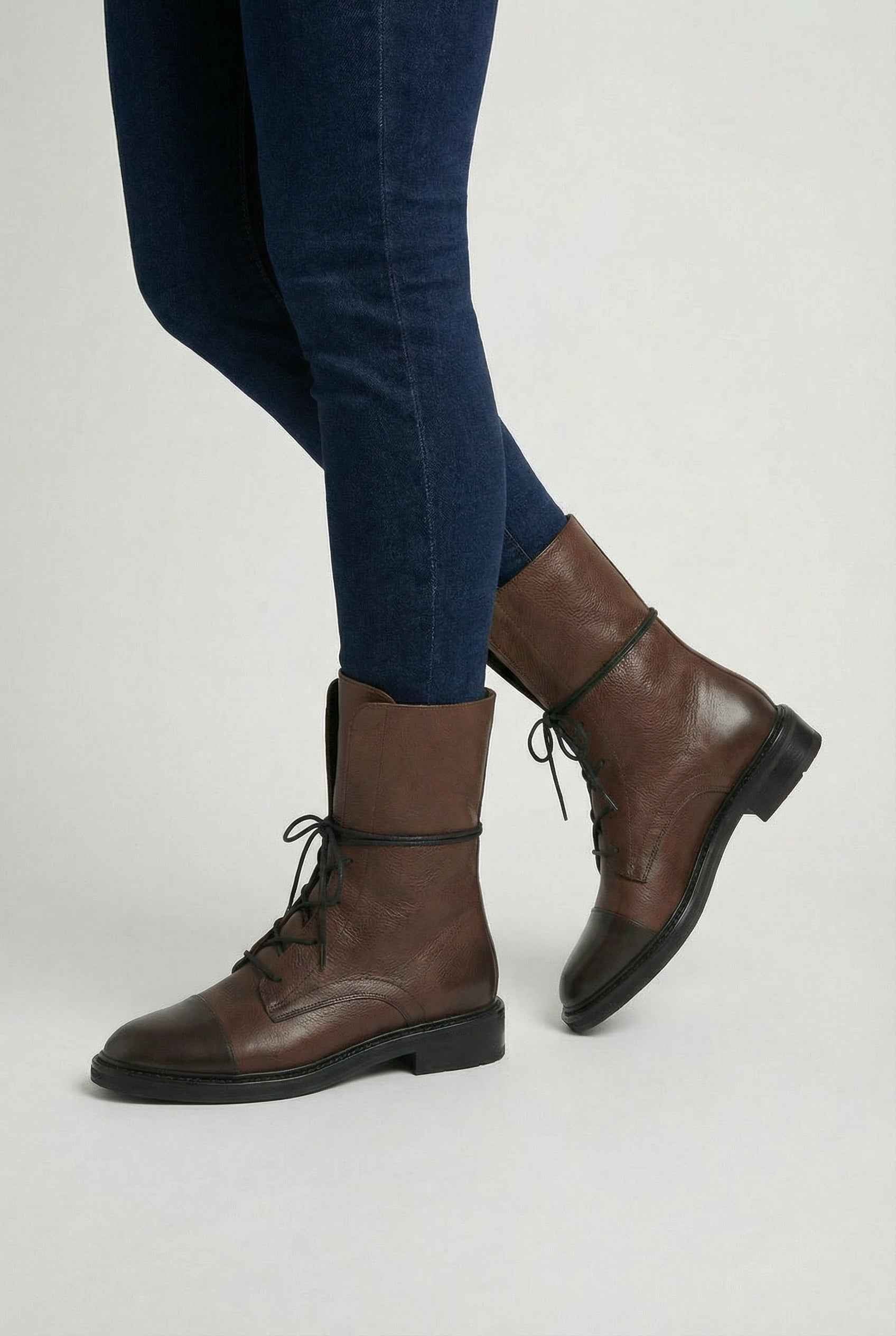 Nina | Brown Lace Up Ankle Boots - ginlerie 2
