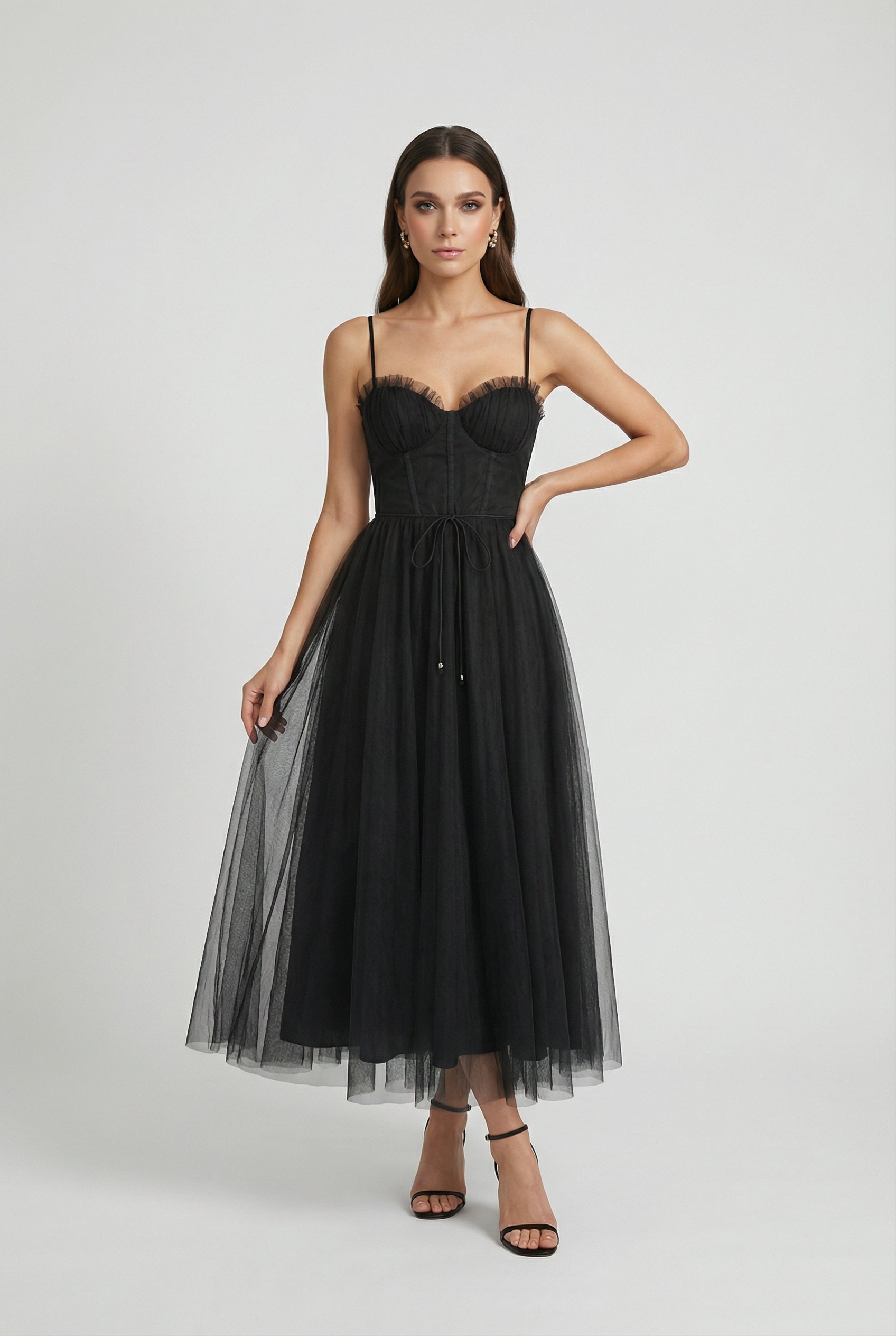 Nina | Elegant Black Midi Dress - ginlerie 2
