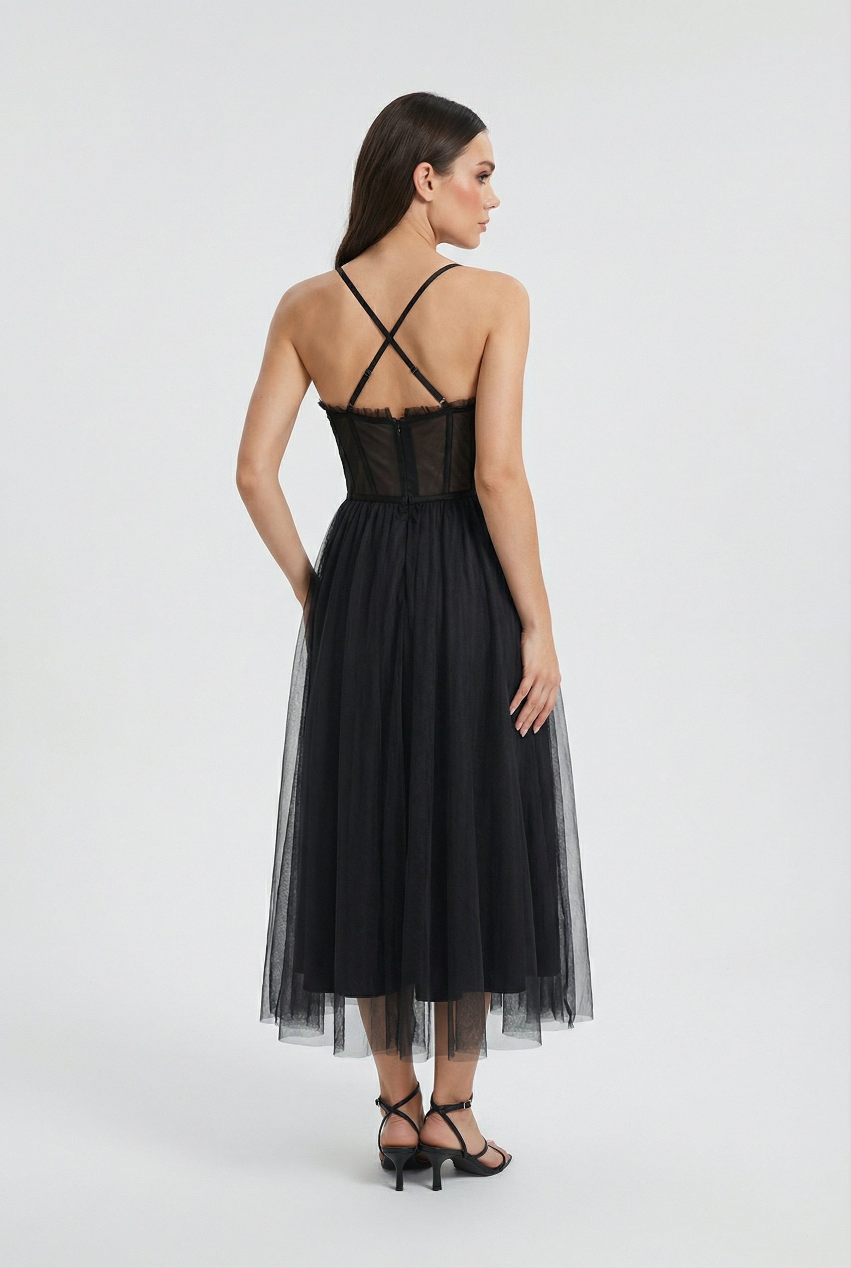 Nina | Elegant Black Midi Dress - ginlerie 3