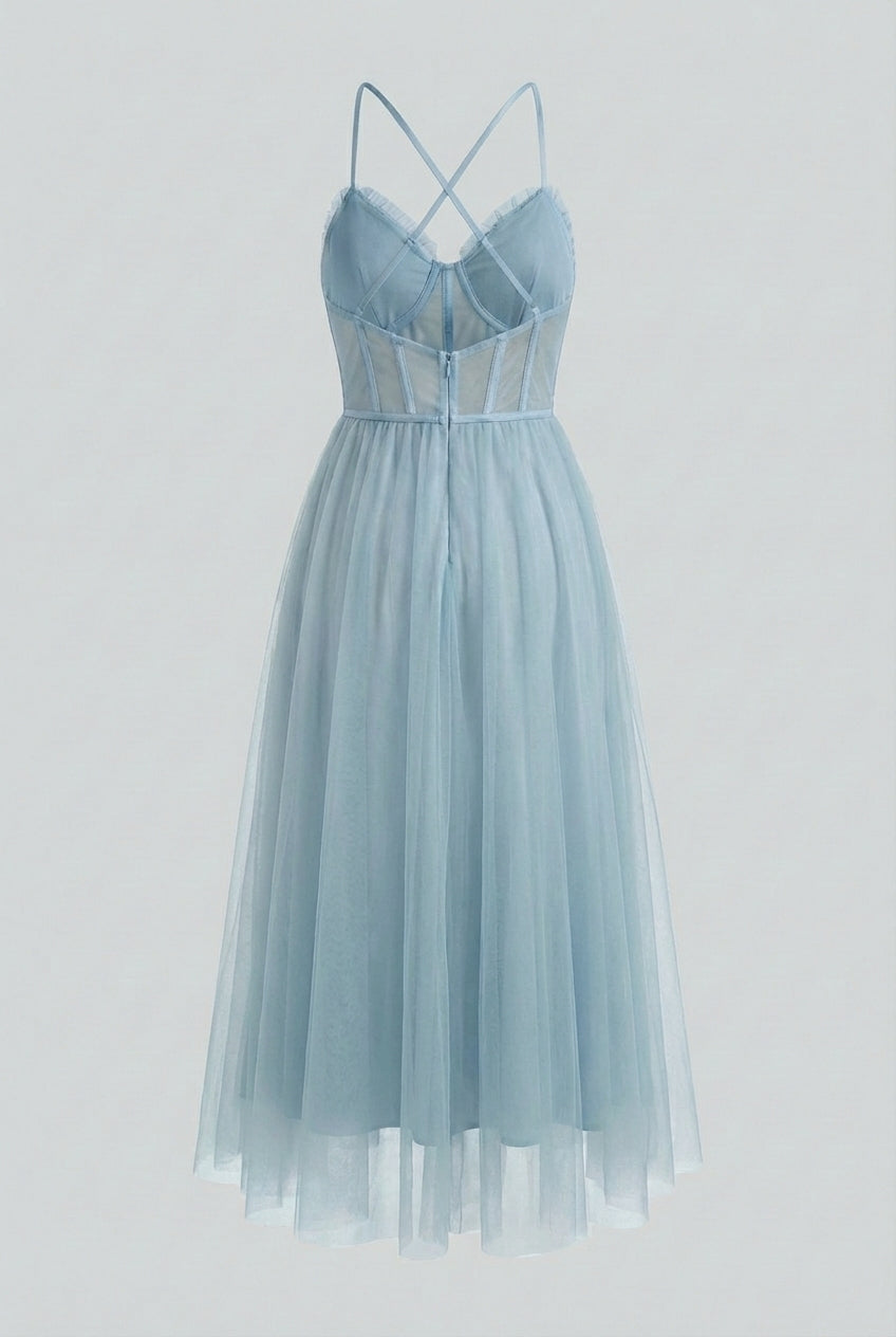 Nina | Elegant Blue Cocktail Midi Dress - ginlerie 5