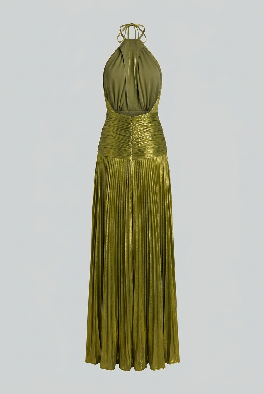 Nina | Elegant Olive Green Maxi Dress - ginlerie 5