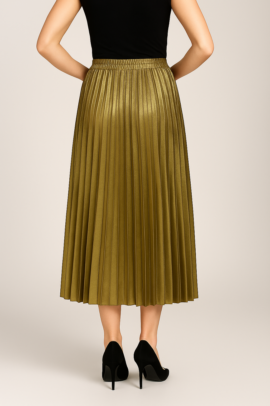 Nina | Pleated Gold Maxi Skirt - ginlerie 3