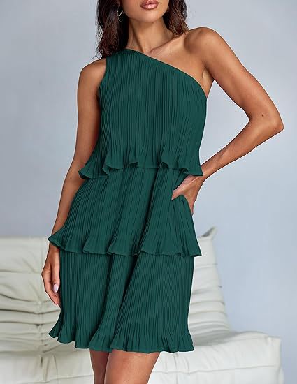 Nina | Pleated One-Shoulder Cocktail Dress - ginlerie 2