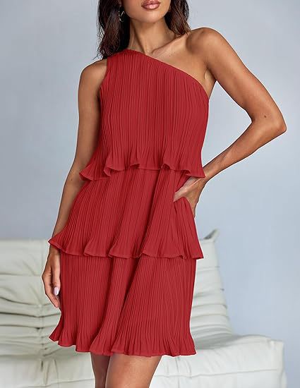 Nina | Pleated One-Shoulder Cocktail Dress - ginlerie 5