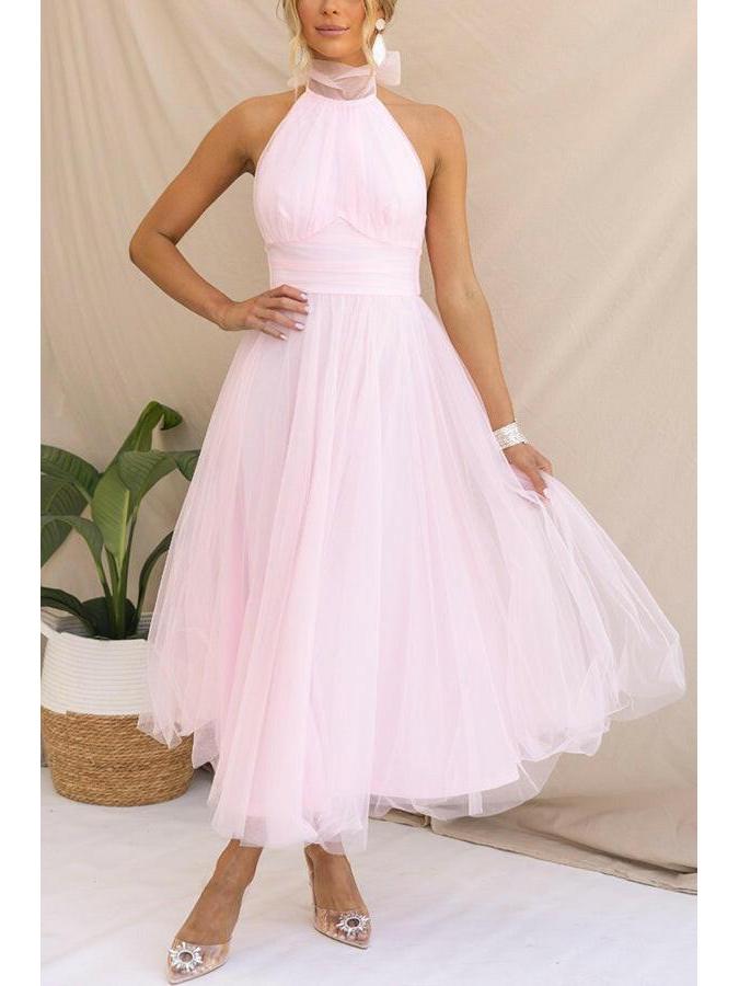 Phoebe | Pink Tulle Midi Dress - ginlerie 4
