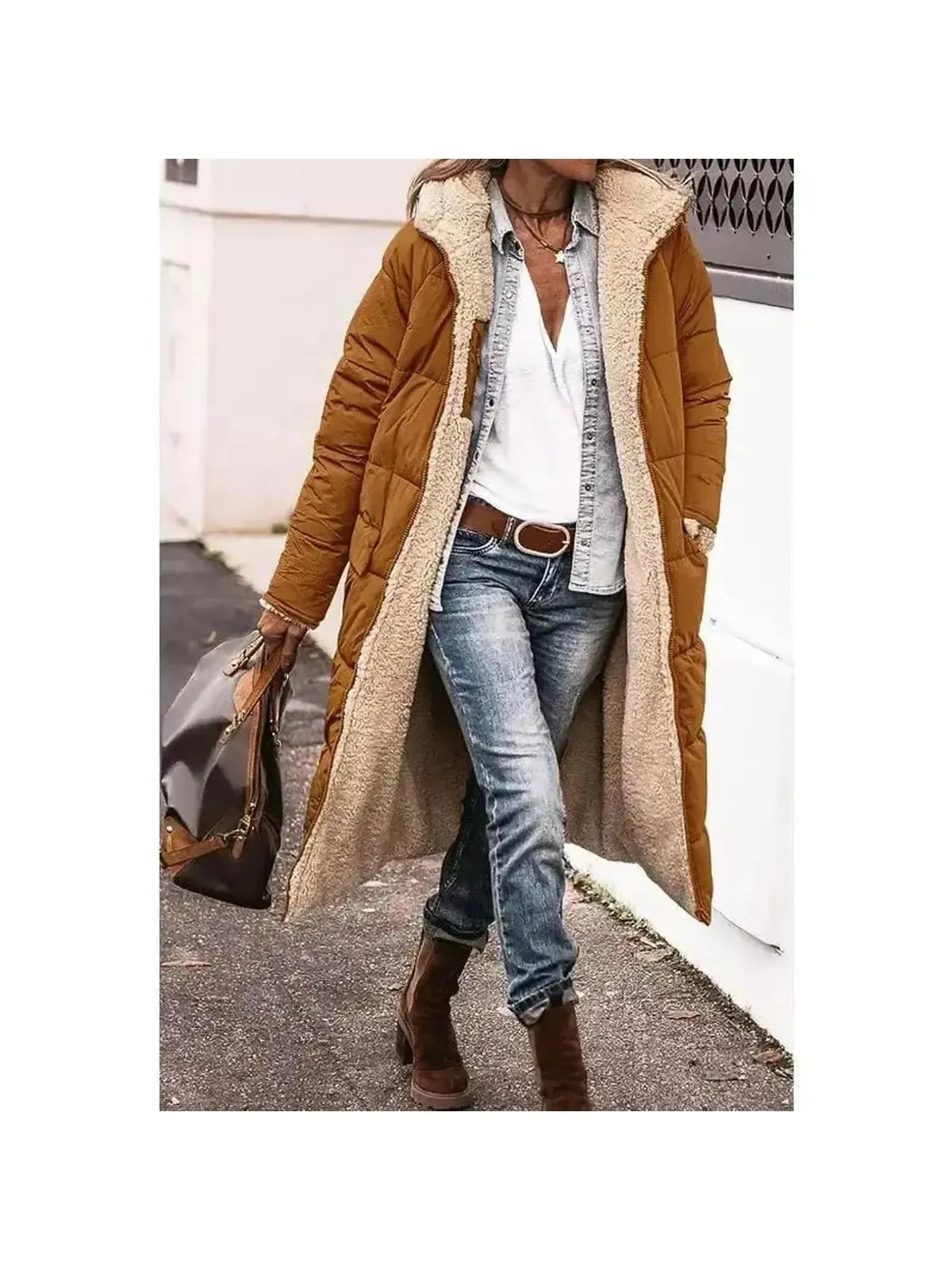 Reversible Longline Faux Fur Jacket with Sherpa Lining for Women – Elegant Winter Coat 5