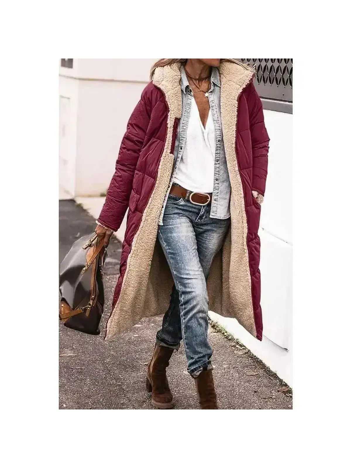 Reversible Longline Faux Fur Jacket with Sherpa Lining for Women – Elegant Winter Coat 6